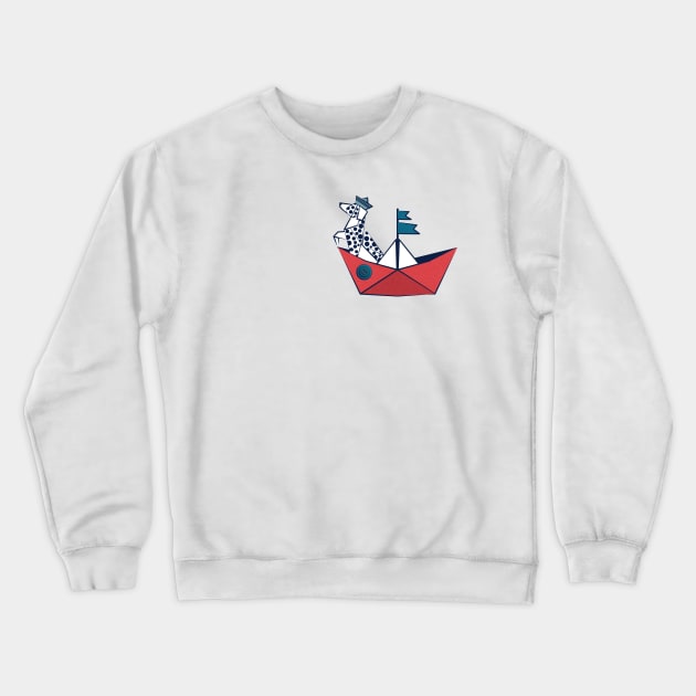 Origami Dalmatian dog day at the lake // print // red sail boat Crewneck Sweatshirt by SelmaCardoso